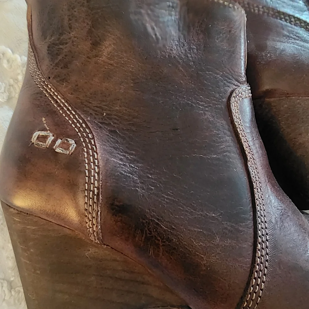 Bed Stu Brown Leather Gentry Wedge Ankle Booties